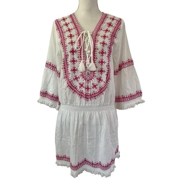 Melissa Odabash Martina Embroidered Linen Blend Mini Dress Size M Swim Cover Up - Picture 1 of 9